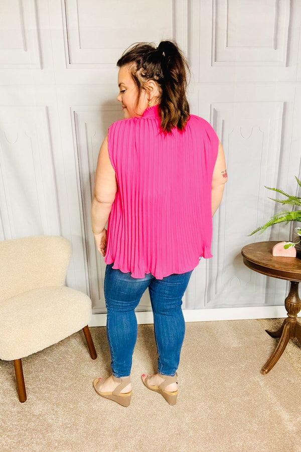 Sweet New Days Fuchsia Smocked Neck Pleated Sleeveless Top - Coeur de la Mode