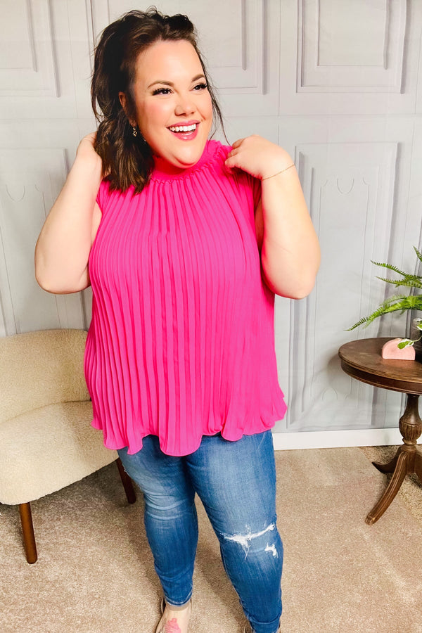 Sweet New Days Fuchsia Smocked Neck Pleated Sleeveless Top - Coeur de la Mode