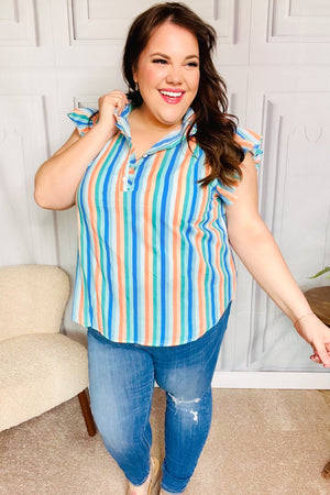 Happy Thoughts Sky Blue Striped Frill Button Down Top - Coeur de la Mode