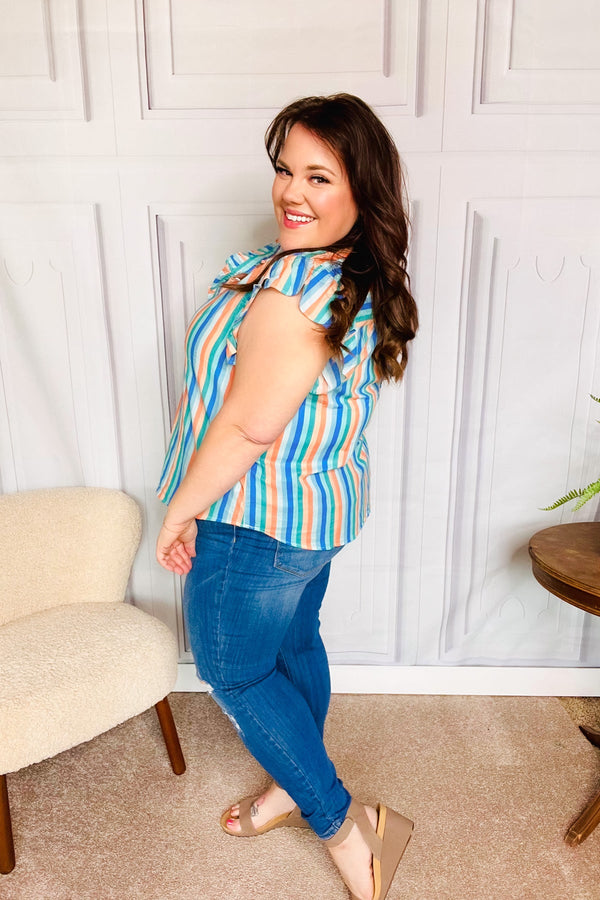 Happy Thoughts Sky Blue Striped Frill Button Down Top - Coeur de la Mode