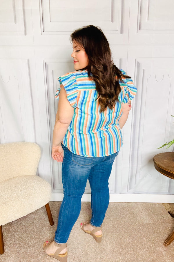 Happy Thoughts Sky Blue Striped Frill Button Down Top - Coeur de la Mode