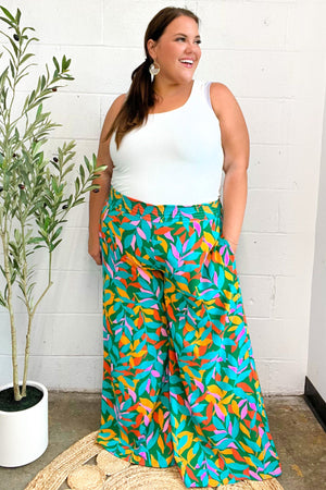 Summer Vibes Green & Orange Abstract Print Smocked Palazzo Pants - Coeur de la Mode