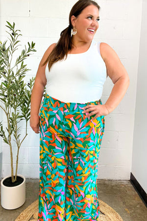 Summer Vibes Green & Orange Abstract Print Smocked Palazzo Pants - Coeur de la Mode