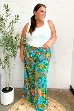 Summer Vibes Green & Orange Abstract Print Smocked Palazzo Pants - Coeur de la Mode