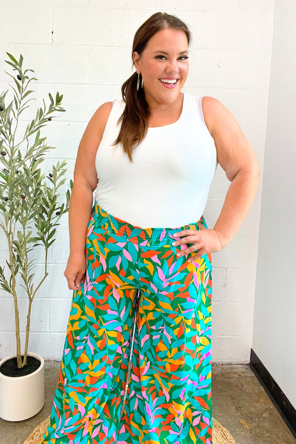 Summer Vibes Green & Orange Abstract Print Smocked Palazzo Pants - Coeur de la Mode