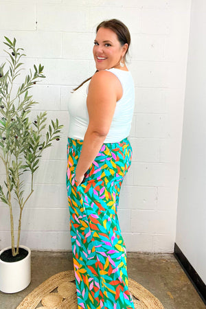 Summer Vibes Green & Orange Abstract Print Smocked Palazzo Pants - Coeur de la Mode