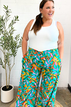 Summer Vibes Green & Orange Abstract Print Smocked Palazzo Pants - Coeur de la Mode