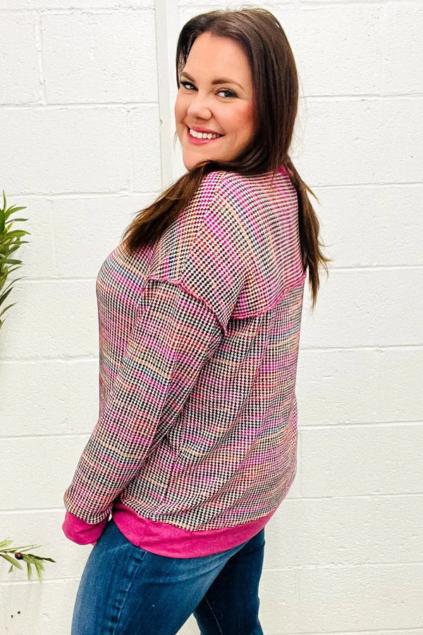 Bring Joy Magenta Multicolor Textured Waffle Knit Sweater - Coeur de la Mode