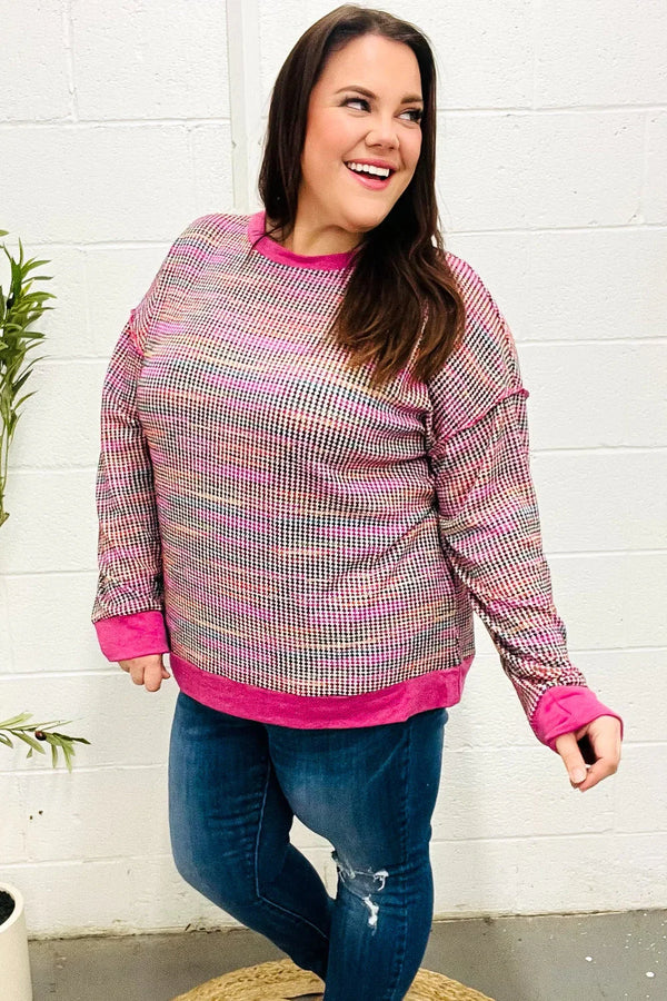 Bring Joy Magenta Multicolor Textured Waffle Knit Sweater - Coeur de la Mode