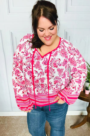 Make A Statement Fuchsia Paisley Boho Front Tie Top - Coeur de la Mode