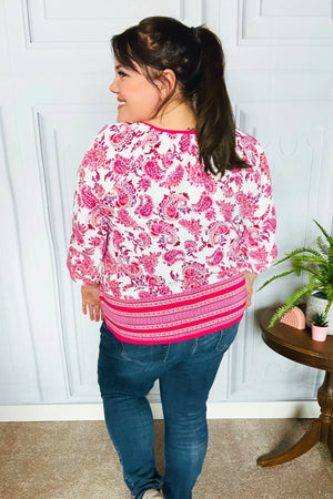 Make A Statement Fuchsia Paisley Boho Front Tie Top - Coeur de la Mode