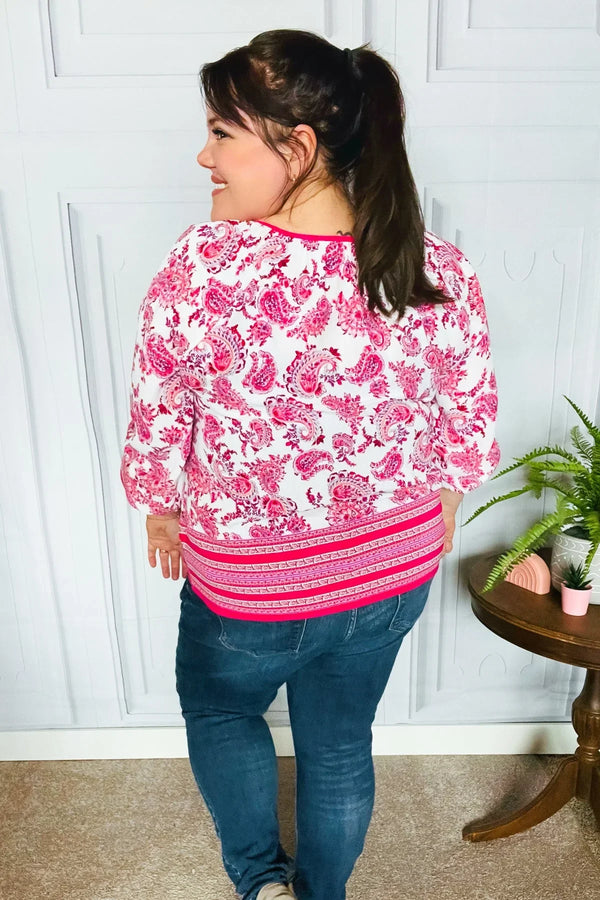 Make A Statement Fuchsia Paisley Boho Front Tie Top - Coeur de la Mode
