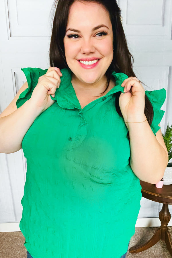 Glamorous In Kelly Green Textured Ruffle Mock Neck Top - Coeur de la Mode