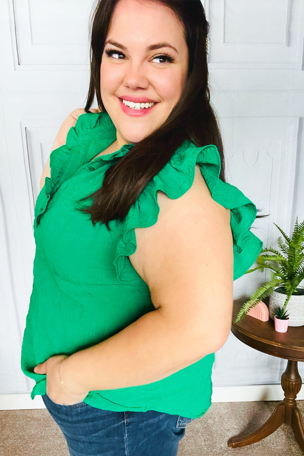 Glamorous In Kelly Green Textured Ruffle Mock Neck Top - Coeur de la Mode