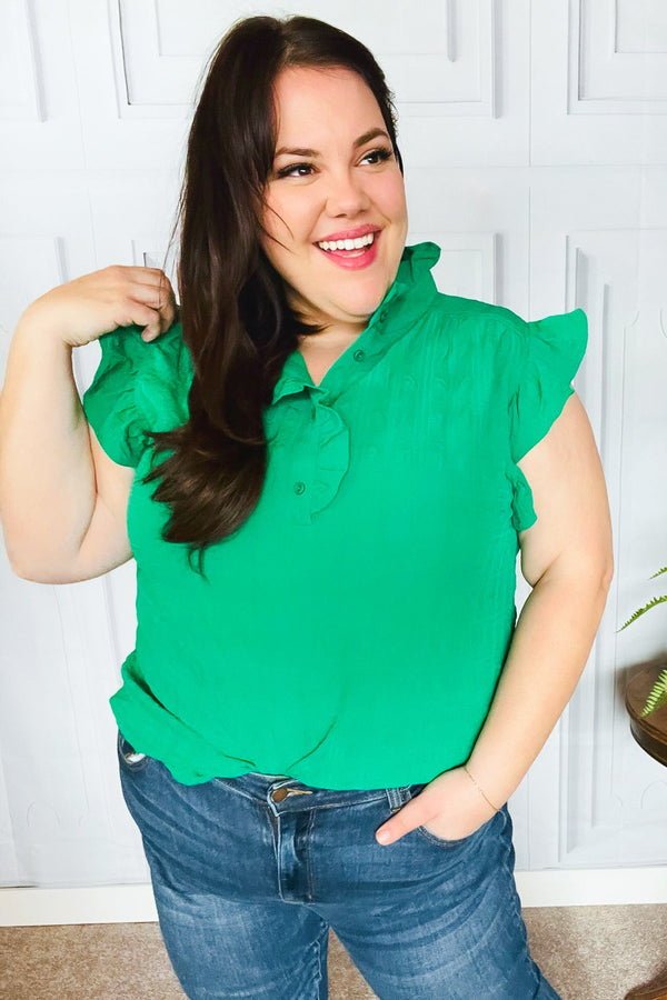 Glamorous In Kelly Green Textured Ruffle Mock Neck Top - Coeur de la Mode