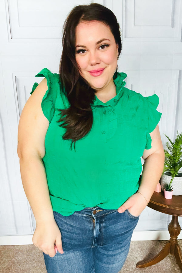 Glamorous In Kelly Green Textured Ruffle Mock Neck Top - Coeur de la Mode