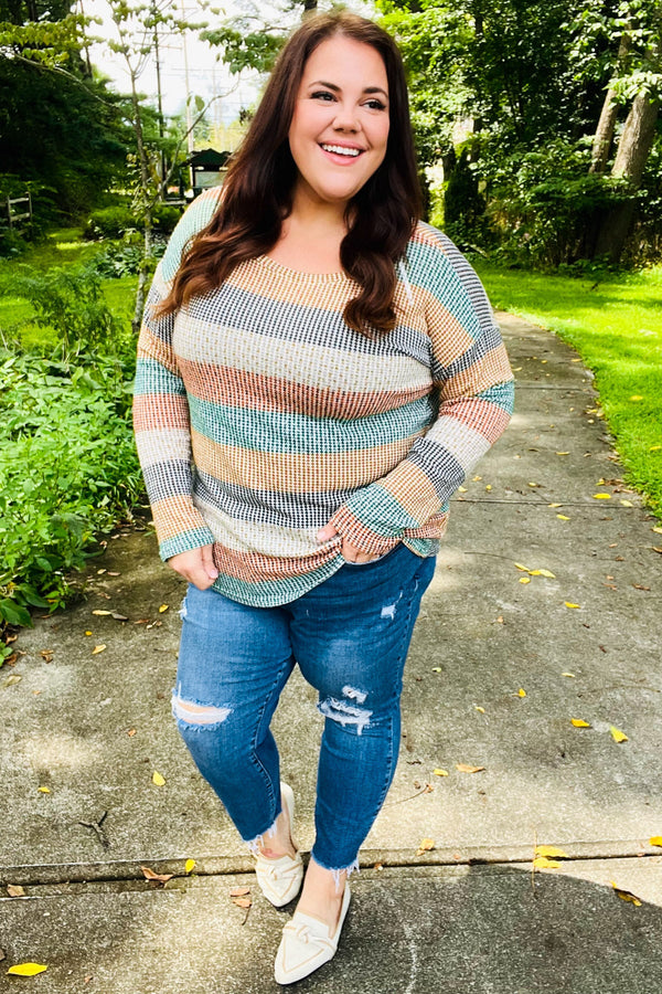 Beautiful You Hunter Green Stripe Vintage Two Tone Top - Coeur de la Mode