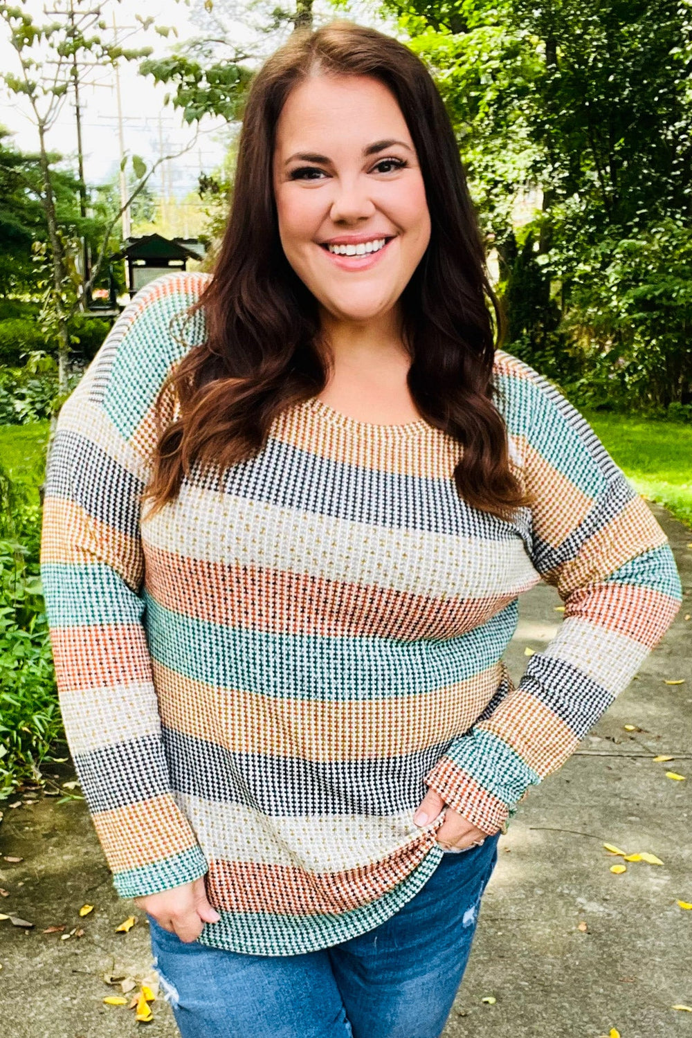 Beautiful You Hunter Green Stripe Vintage Two Tone Top - Coeur de la Mode