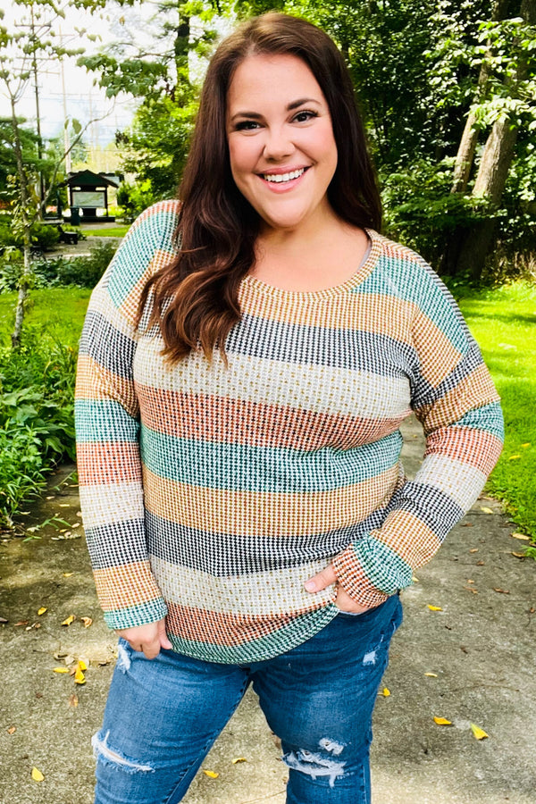 Beautiful You Hunter Green Stripe Vintage Two Tone Top - Coeur de la Mode
