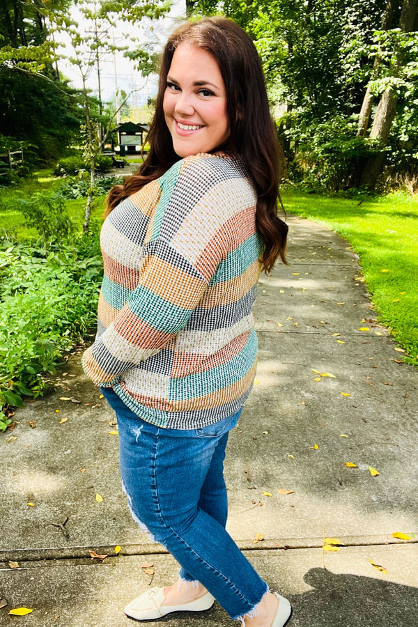 Beautiful You Hunter Green Stripe Vintage Two Tone Top - Coeur de la Mode
