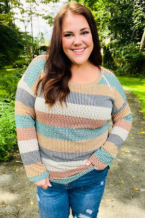 Beautiful You Hunter Green Stripe Vintage Two Tone Top - Coeur de la Mode