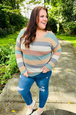 Beautiful You Hunter Green Stripe Vintage Two Tone Top - Coeur de la Mode
