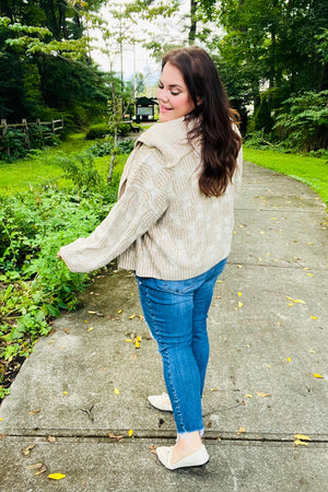Autumn Vibes Taupe Textured Cable Knit Collared Cardigan - Coeur de la Mode
