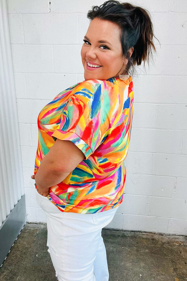 Watercolor Paint Strokes V Neck Top - Coeur de la Mode
