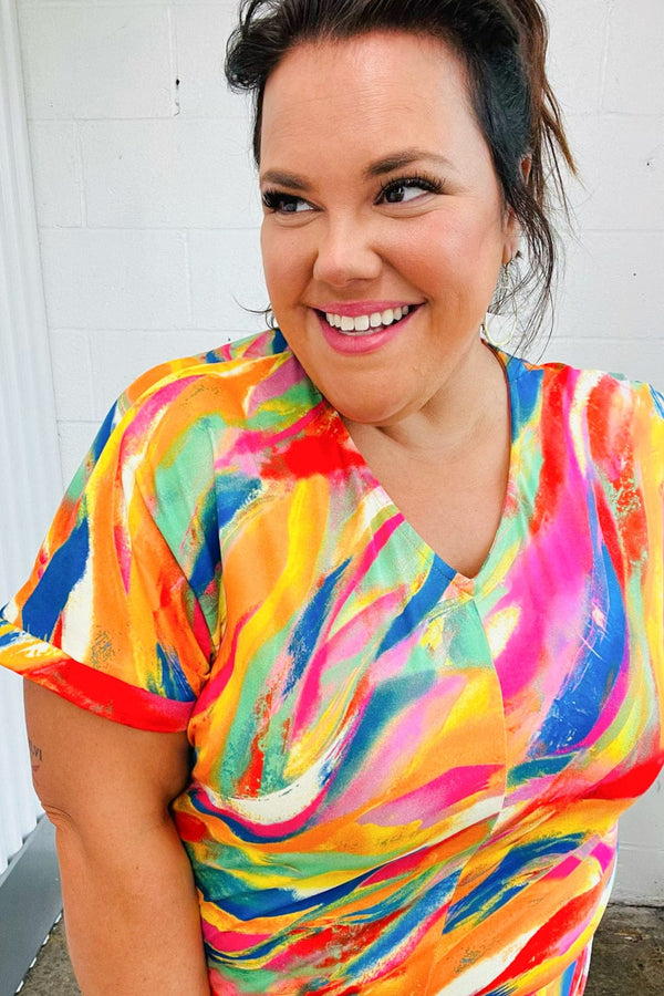Watercolor Paint Strokes V Neck Top - Coeur de la Mode