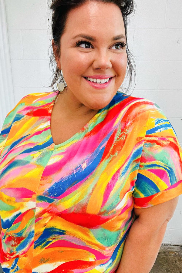 Watercolor Paint Strokes V Neck Top - Coeur de la Mode