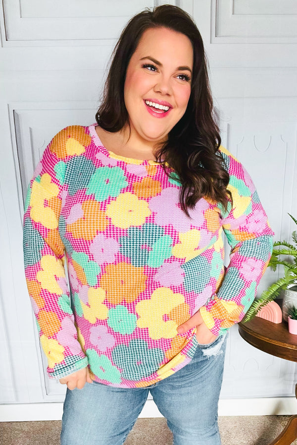 Easy To Love Fuchsia Floral Two Tone Knit Vintage Top - Coeur de la Mode