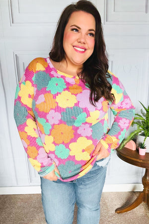 Easy To Love Fuchsia Floral Two Tone Knit Vintage Top - Coeur de la Mode
