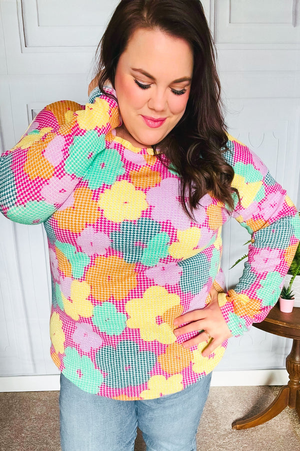 Easy To Love Fuchsia Floral Two Tone Knit Vintage Top - Coeur de la Mode