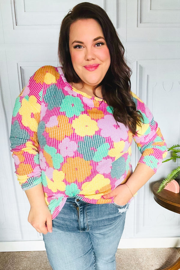 Easy To Love Fuchsia Floral Two Tone Knit Vintage Top - Coeur de la Mode