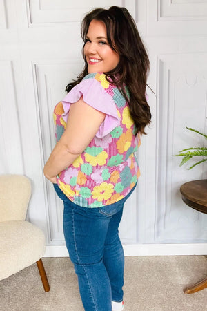Feeling Playful Fuchsia Floral Textured Ruffle Sleeve Top - Coeur de la Mode