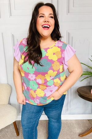 Feeling Playful Fuchsia Floral Textured Ruffle Sleeve Top - Coeur de la Mode