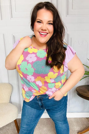 Feeling Playful Fuchsia Floral Textured Ruffle Sleeve Top - Coeur de la Mode