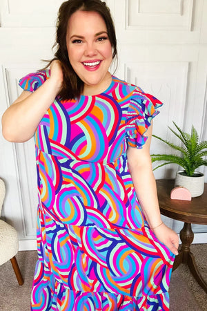 Feel Your Best Purple Abstract Print Smocked Ruffle Sleeve Maxi Dress - Coeur de la Mode