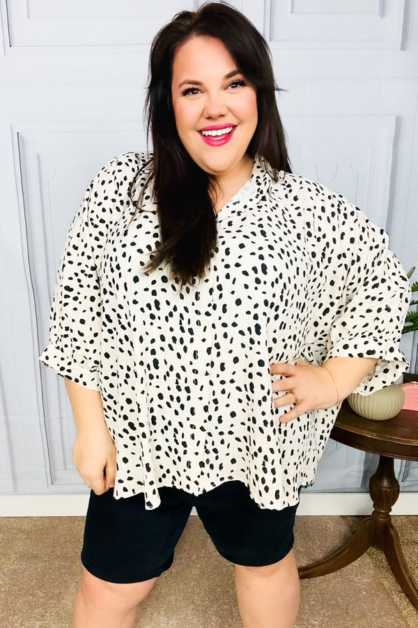 Diva Loving Ivory Leopard Print Button Down Oversized Top - Coeur de la Mode