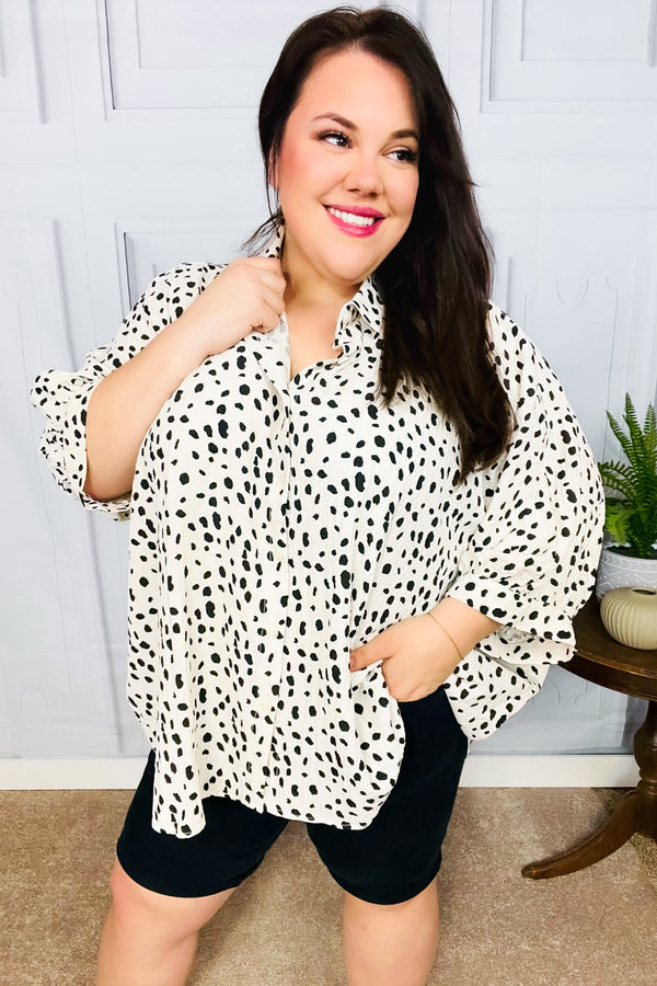 Diva Loving Ivory Leopard Print Button Down Oversized Top - Coeur de la Mode