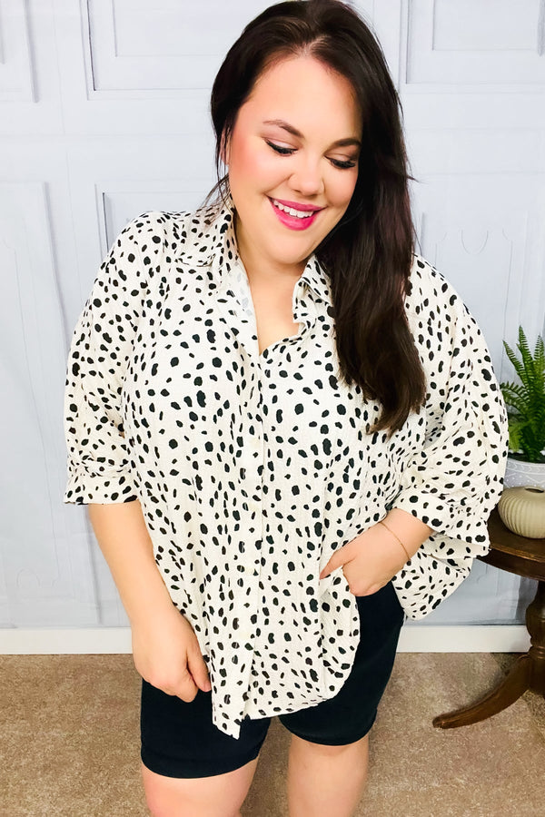 Diva Loving Ivory Leopard Print Button Down Oversized Top - Coeur de la Mode