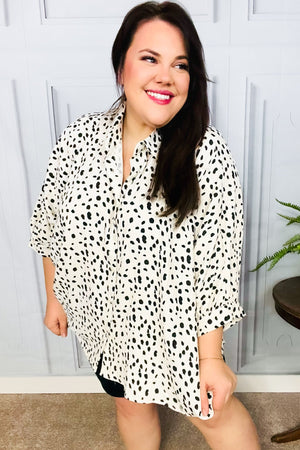 Diva Loving Ivory Leopard Print Button Down Oversized Top - Coeur de la Mode