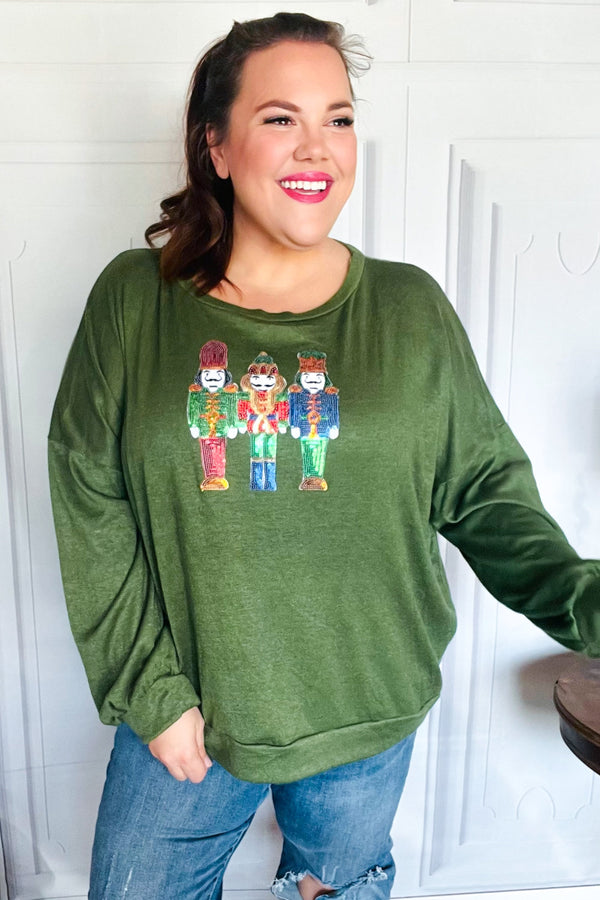 Be Merry Forest Green Nutcracker Sequin Hacci Top - Coeur de la Mode