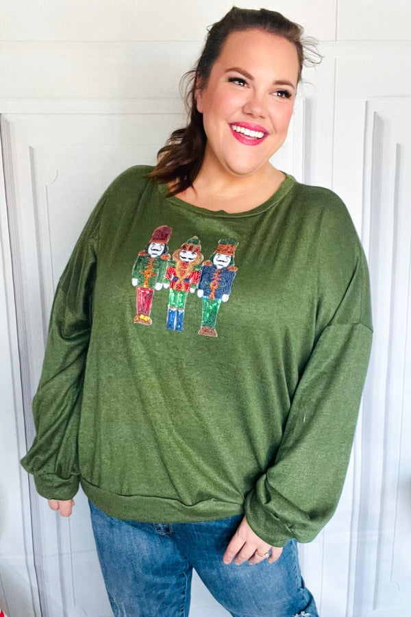Be Merry Forest Green Nutcracker Sequin Hacci Top - Coeur de la Mode