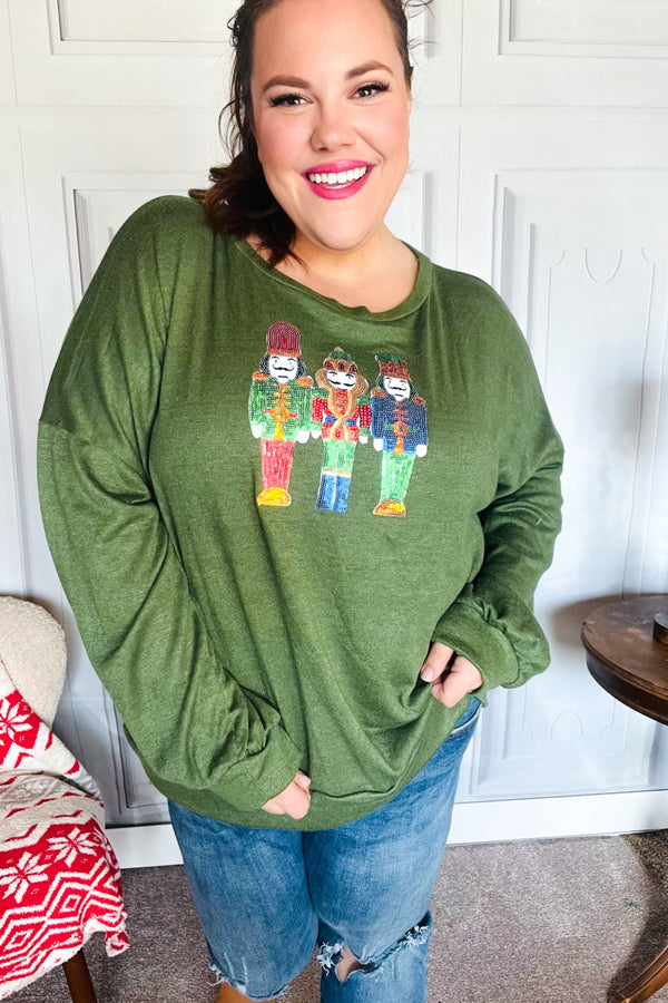 Be Merry Forest Green Nutcracker Sequin Hacci Top - Coeur de la Mode