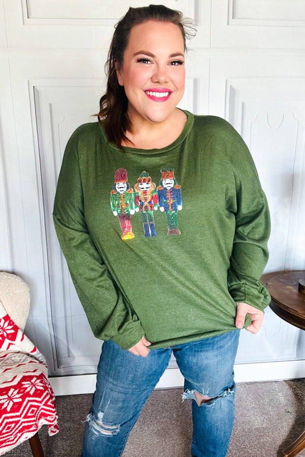 Be Merry Forest Green Nutcracker Sequin Hacci Top - Coeur de la Mode