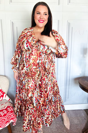 Feeling Femme Mocha Floral Print V Neck Satin Maxi Dress - Coeur de la Mode