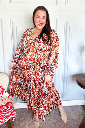 Feeling Femme Mocha Floral Print V Neck Satin Maxi Dress - Coeur de la Mode