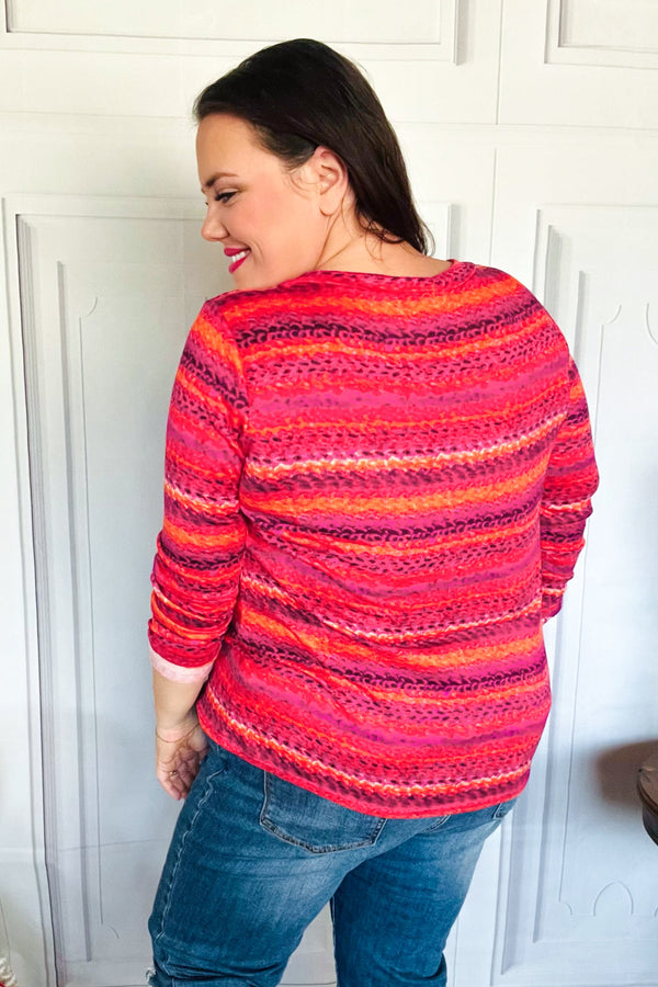 Be Bold Flame & Magenta Striped Cable Knit Print Hacci Top - Coeur de la Mode