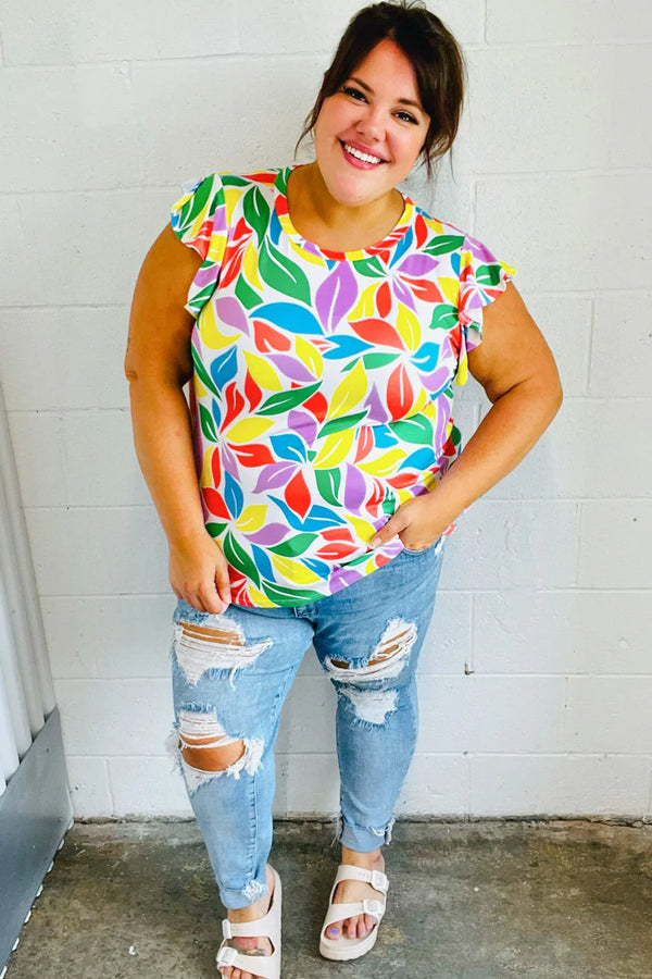 Feeling Playful Lavender & Yellow Floral Print Flutter Sleeve Top - Coeur de la Mode
